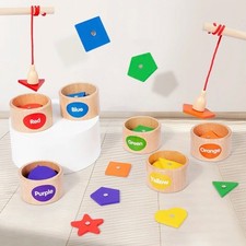 Wooden Magnetic Shape Sorting Fishing Game for Early Childhood Learning