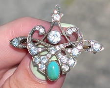 Antique, Art Nouveau, Turquoise & Paste, Silver Gilt Brooch/Pendant
