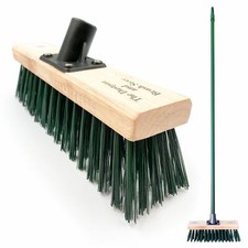 Heavy Duty Stiff Yard Broom 11" Outdoor Sweeping Brush Metal Handle Floor Brush