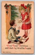 Vintage 1916 Christmas Postcard Children with Toy Sheep by Hoover