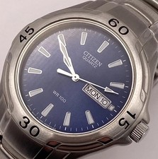 Vintage Citizen Quartz 2500-S008557 Blue Day/Date Dial 45mm - WR100 Brand New