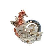 Vintage 1990s Hand Painted Unicorn Figurine Snow Globe Rainbow Pink Glitter Mane