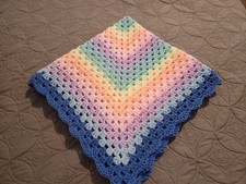 (BSB) rainbow hand crochet baby /lap blanket /throw 80x80cms (31.5x31.5")