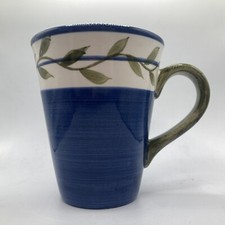 Whittard of Chelsea blue mug depicting leaves hand painted earthenware mug