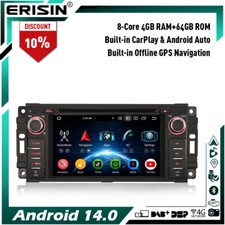 64GB Android 14 Car Stereo Sat Nav GPS for Jeep Compass Wrangler Chrysler Dodge
