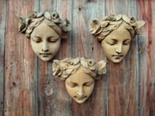 Art Nouveau female faces 3 decorative stone wall plaques home garden orname...
