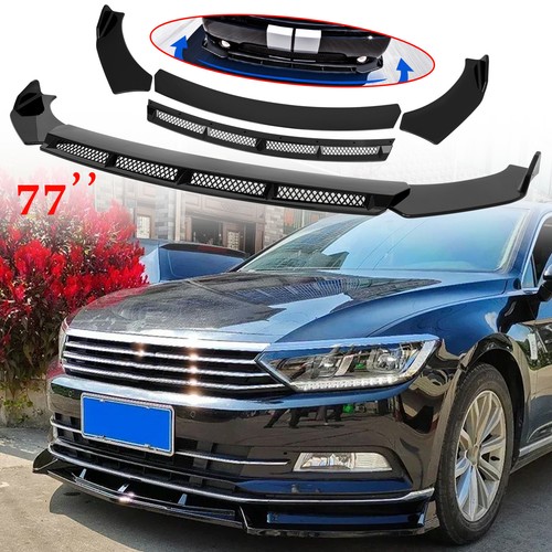 Gloss black front bumper lip - black,