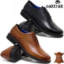 Mens Leather Oxford Shoes Smart Formal Casual Brogue Lace Toe Cap Office Shoes