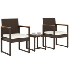 Outsunny 3-Piece Rattan Bistro Set with Acacia Wood Table, White