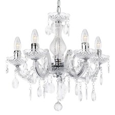 Litecraft Marie Therese Chandelier Ceiling Light Crystal Effect 5 Arm - Chrome  