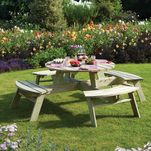 Round wooden picnic - table, 8