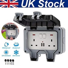 IP66 Weatherproof Outdoor Sockets 13A 2 Gang Plug with USB Charging Port & Cover