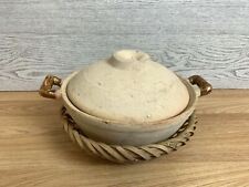 Vintage French Terra Cotta Casserole Dish Lidded Clay Cooking Pot w/ Trivet