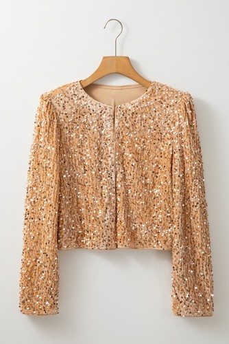 Golden sequined cropped jacket - golden,