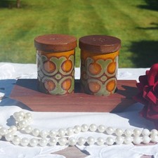 HORNSEA BRONTE Condiment Salt And Pepper Set Teak Holder 1973 