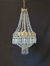Vintage Antique French 1 Light Crystal Brass Montgolfiere Chandelier Light