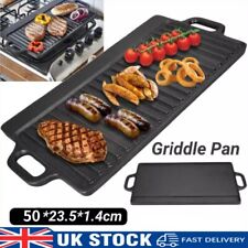 Large Non Stick Cast Iron Griddle Pan Skillet Cooking Plate Hob Stove BBQ Grill