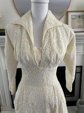 VTG 50s Beaumelle of California Ivory Lace Wedding Dress SZ XS/S Tea Length