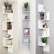 Zig-zag 2 3 5 Tier Floating Corner Shelf Wall Shelving Bookshelf Plant Holder UK