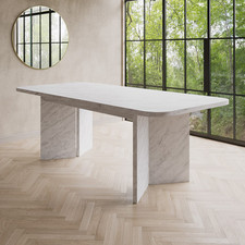 White Marble Effect Pillar Extendable Dining Table - Seats 6 - 8 - Geneva GVE001