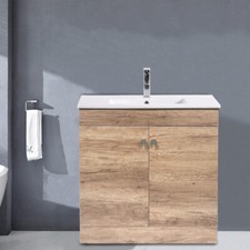800mm Bathroom Basin Sink Vanity Unit Floor Standing Cabinet 2 Doors Light Oak