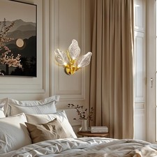 3-Light Gold Bionic Leaf Wall Sconce LED Lighting Fixture Bathroom-Hall-Bedroom