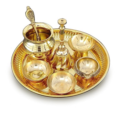 Brass pooja thali set - thali, 6