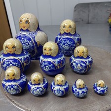 Matryoshka Hand Painted Wooden Nesting Dolls Set of 10 Vintage Russian Dolls