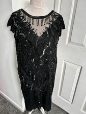 vintage 80s Dress Size M Scala Beaded Cocktail Evening Flapper Party Silk boho 