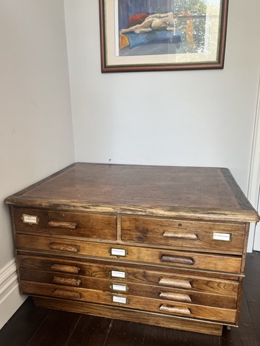 Antique oak plan chest - antique,