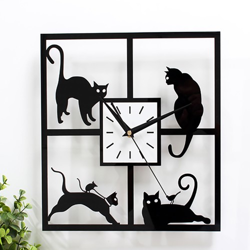 30cm square cat wall clock - square,