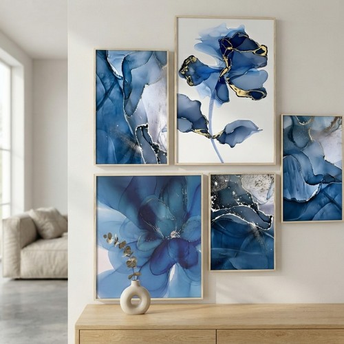 Elegant blue flower - flower, wall