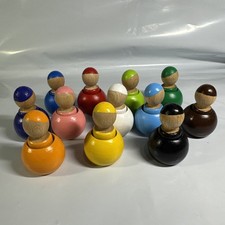 Wooden Rainbow Peg Dolls Waldorf Montessori Wooden Toy 12 Colors W/bases Complet