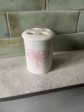 Hadida Bathroom Collection Pink Bow Bone China Toothbrush Holder Cup. Used