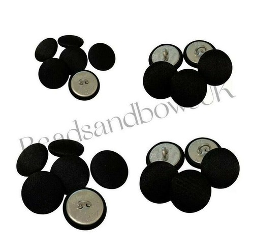 Black satin covered buttons - black,