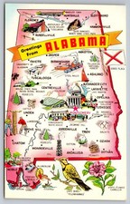 Postcard AL Alabama State Map Picture Diagrammed Chrome Vintage PC M6779