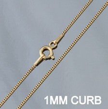 Yellow Gold Plated on Sterling Silver 1mm CURB Chain Necklace Various Lengths