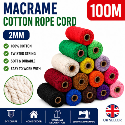 2mm macrame rope 100m twisted - 2mm, 100m,