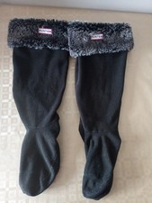 Hunter High Black Fleece Welly  Liners Faux Fur Top Womens  Large Uk6 8