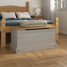 Corona Blanket Box Trunk Storage Chest Ottoman Pine Wood Grey Toy Chest Bedding