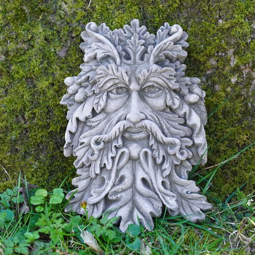 Druid greenman stone plaque - greenman,