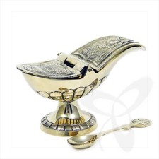 2942 incense boat with hinged lid and spoon, solid polished brass NEW