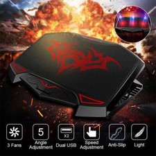 For 12-17" Quiet Laptop Cooler 3 Powerful Fans Tilt Gaming Cooling Mat Pad Stand