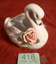 vintage Ceramic Swan Decorative Vintage Ornament Pink & white Rose Unbranded