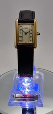 Must de Cartier Tank 18ct Gold on Silver Lady's Watch in Cartier Red Suede Pouch