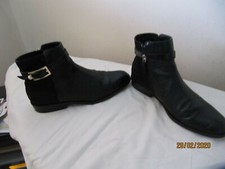 Zara Boots UK 7 EU 40 Black ankle boots leather buckle details with pearl worn 