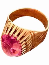 Vintage 14K 583 Rose Gold USSR Russian Gold Oval Ruby Ring 10.5 sz 11g