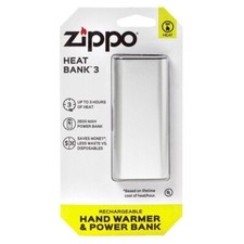 Zippo Heatbank 3-Hour Rechargeable Hand Warmer & Power Bank 2 Settings - Silver