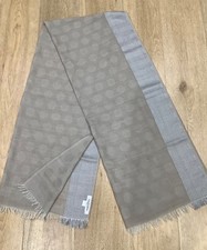 Valentino ladies beige and silver/blue rectangular scarf, silk and wool, new.