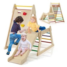 GAINOOM 3-in-1 Indoor Playground for Toddlers Wooden Jungle Gym Playse Color